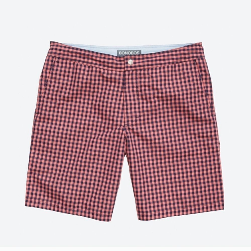 Bonobos Pink Navy Plaid Swim Trunks Sz 32 Inseam 7 Inch